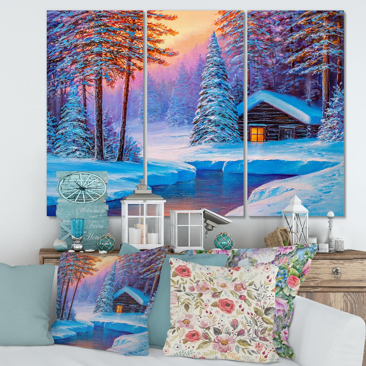 Designart - Old Cabin In Winter Forest I - Traditional Canvas Wall Art Print